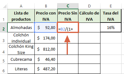 Cómo calcular el IVA en Excel de manera inversa paso 2