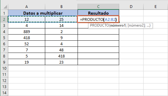 Como multiplicar en Excel usando la funcion PRODUCTO