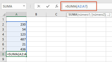 Como sumar en Excel con la sintaxis SUMA. 1