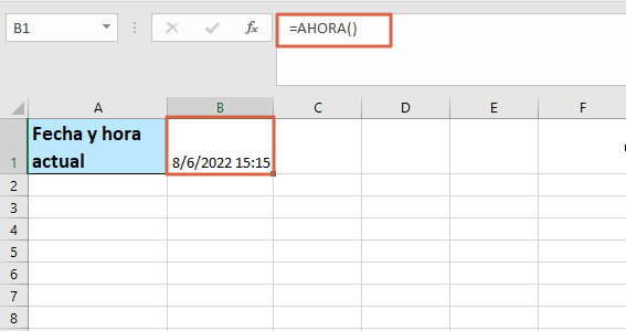 Como insertar hora y fecha en una celda de Excel usando la funcion AHORA