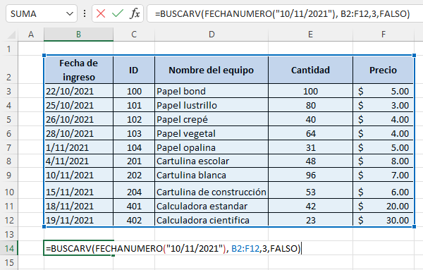 Como buscar una fecha con la funcion BUSCARV en Excel