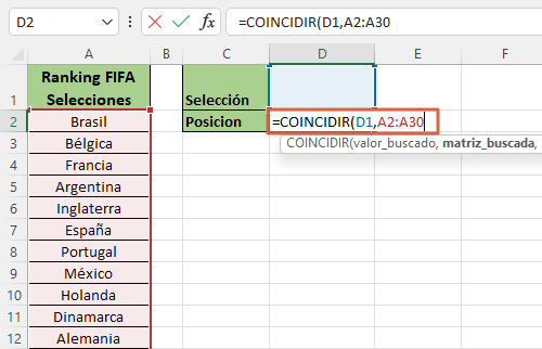 Como usar la funcion COINCIDIR en Excel paso 3