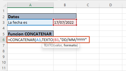 Como usar la funcion CONCATENAR en Excel combinada con la funcion TEXTO para fechas paso 4