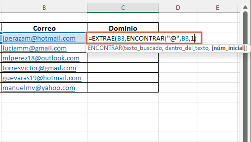 Como usar la funcion EXTRAE en Excel anidada con ENCONTRAR paso 4