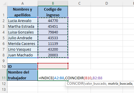Como usar la funcion INDICE anidada con COINCIDIR en Excel paso 5