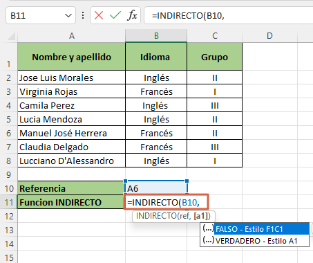 Como usar la funcion INDIRECTO en Excel paso 3