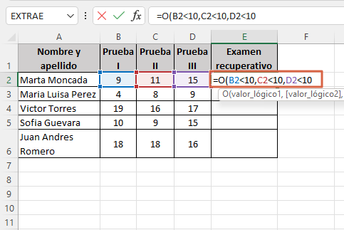 Como usar la funcion O en Excel por si solo paso 2