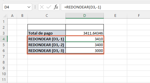 Como usar la funcion REDONDEAR en Excel utilizando con numeros negativos