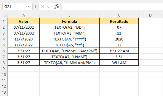 Formato de fecha y hora en la funcion TEXTO en Excel